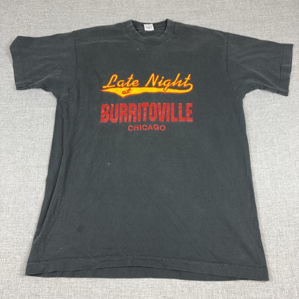 Vintage Fruit‎ Of The Loom Burritoville Shirt Mens XL Black Chicago Graphic Tee